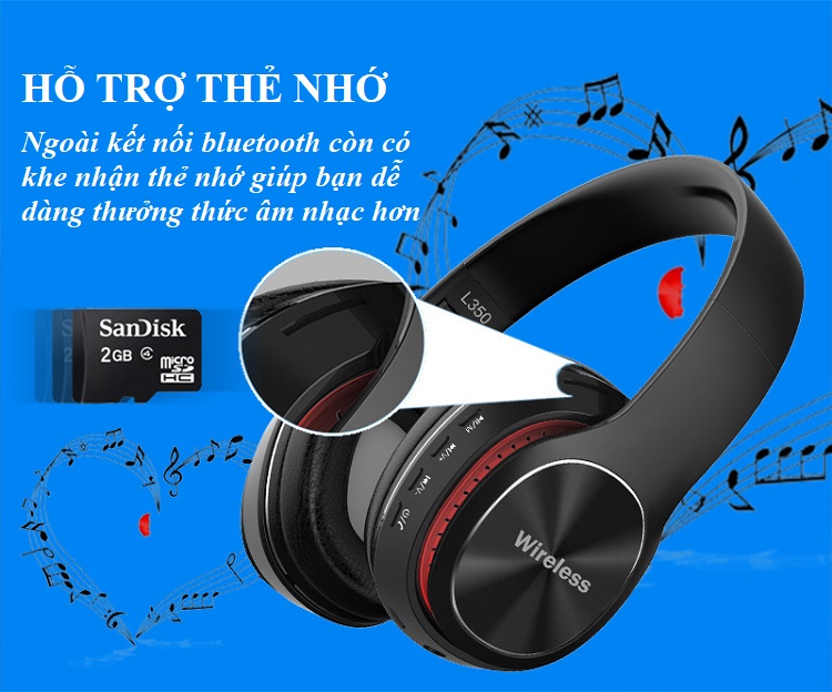 Tai Nghe Chụp Tai Huqu L350 - 3 Chế Độ Nghe: Thẻ nhớ, Bluetooth, Có dây - Ảnh 7