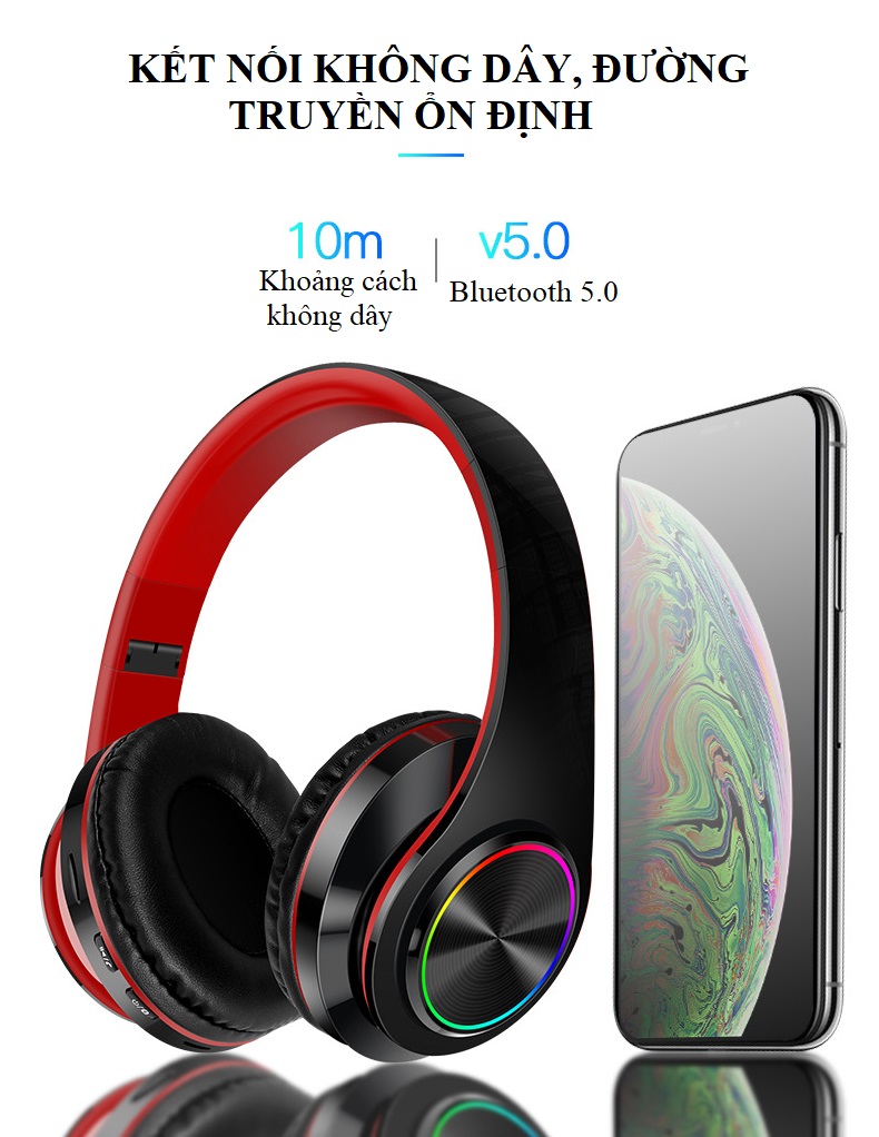 Tai Nghe Bluetooth 5.0, Đèn Led Phát Sáng Huqu B39 - Ảnh 18