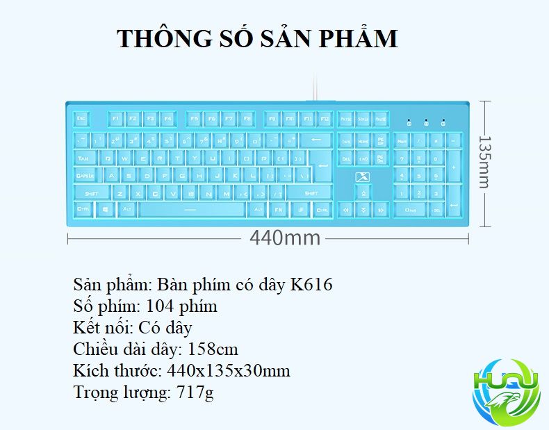 bàn phím có có đèn độc đáo Huqu X616 - Thông số sản phẩm