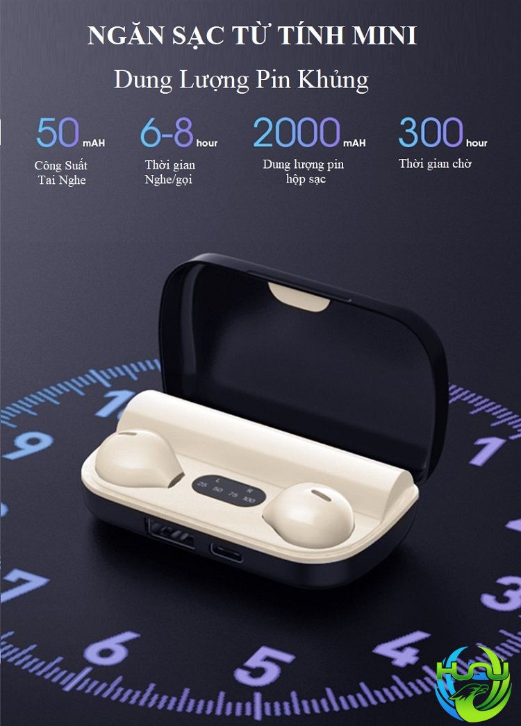 tai nghe nhét tai bluetooth 5.2+EDR- dung lượng pin khủng
