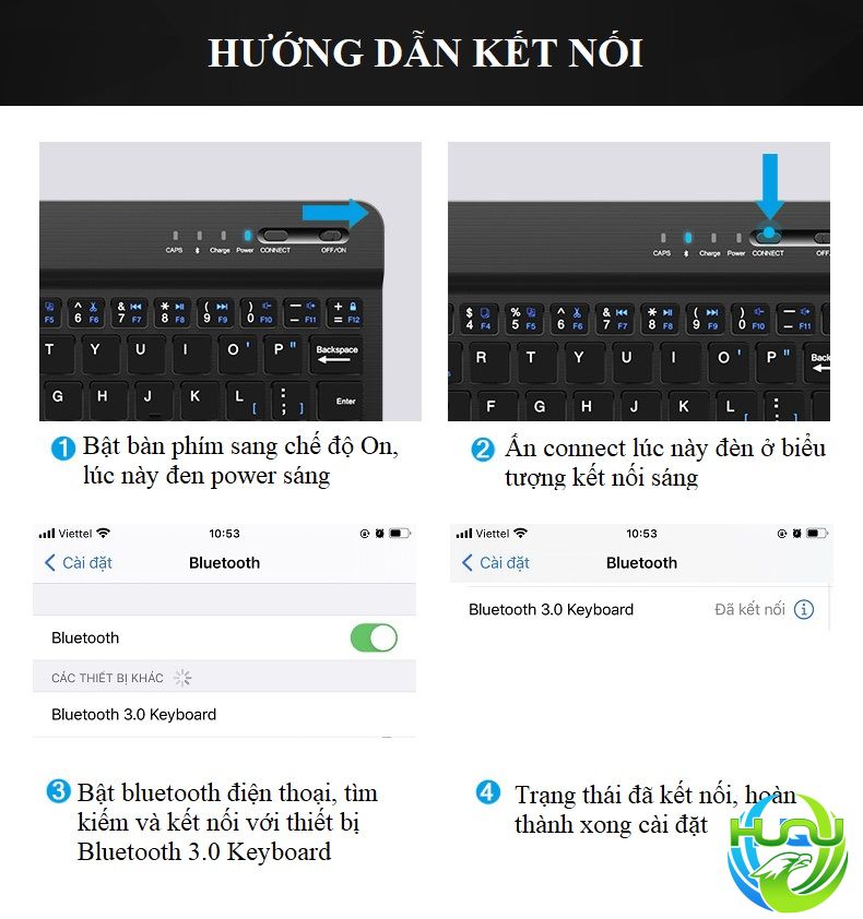 bàn phím bluetooth mini thời trang huqu F8S- Hướng dẫn kết nối