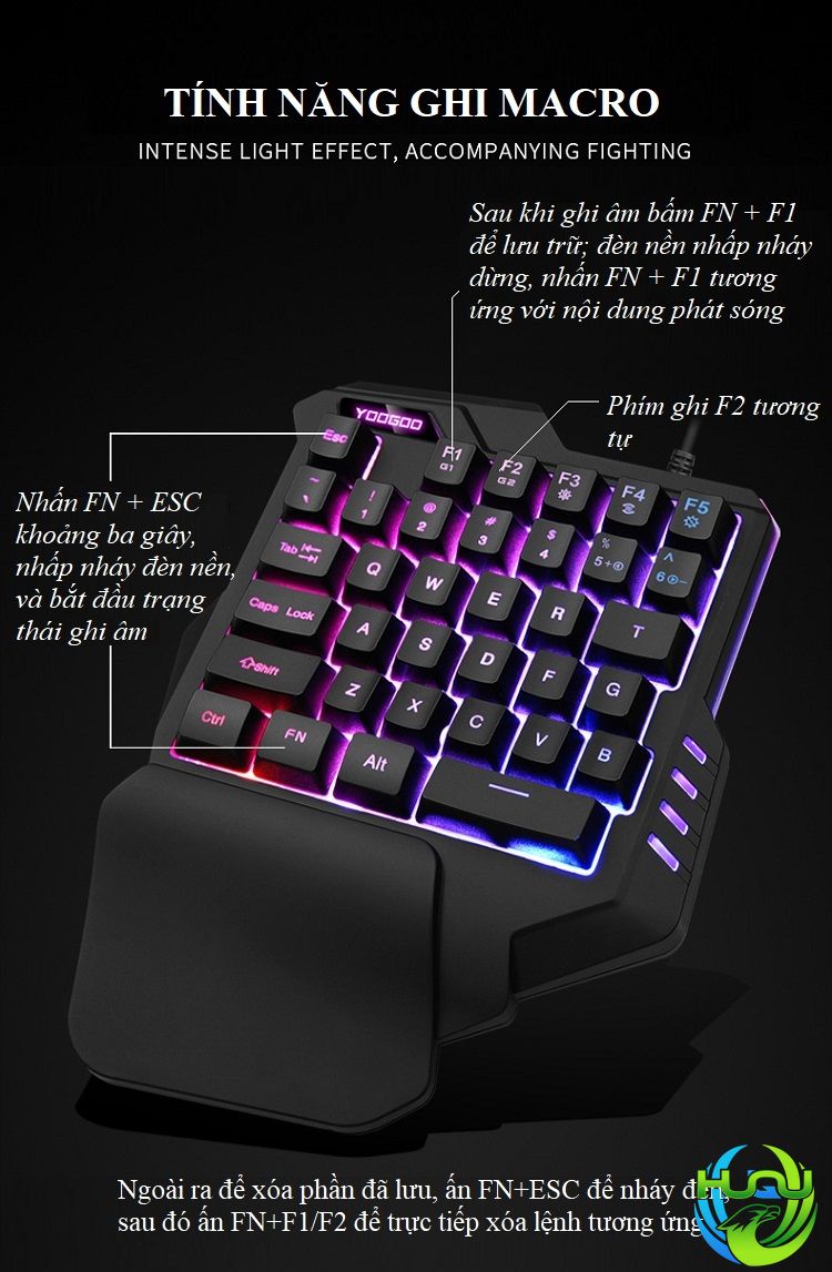 bàn phím giả cơ chơi game Huqu G92- Hiệu ứng ghi Macro