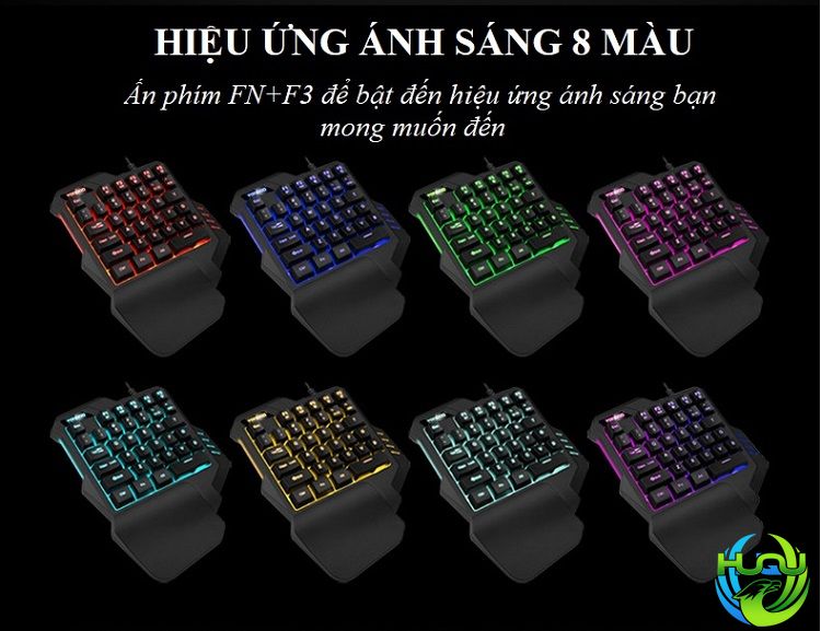 bàn phím giả cơ chơi game Huqu G92- Hiệu ứng ánh sáng 8 màu