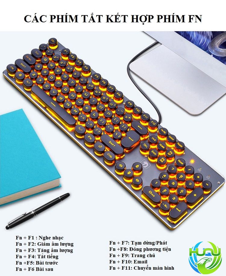 Bàn phím giả cơ chuyên game Huqu K100 - các phím tắt