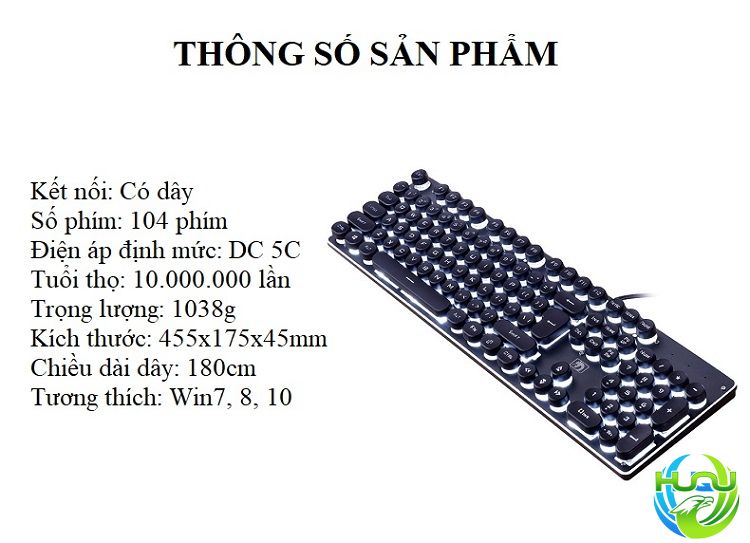 Bàn phím giả cơ chuyên game Huqu K100 - Thông số sản phẩm