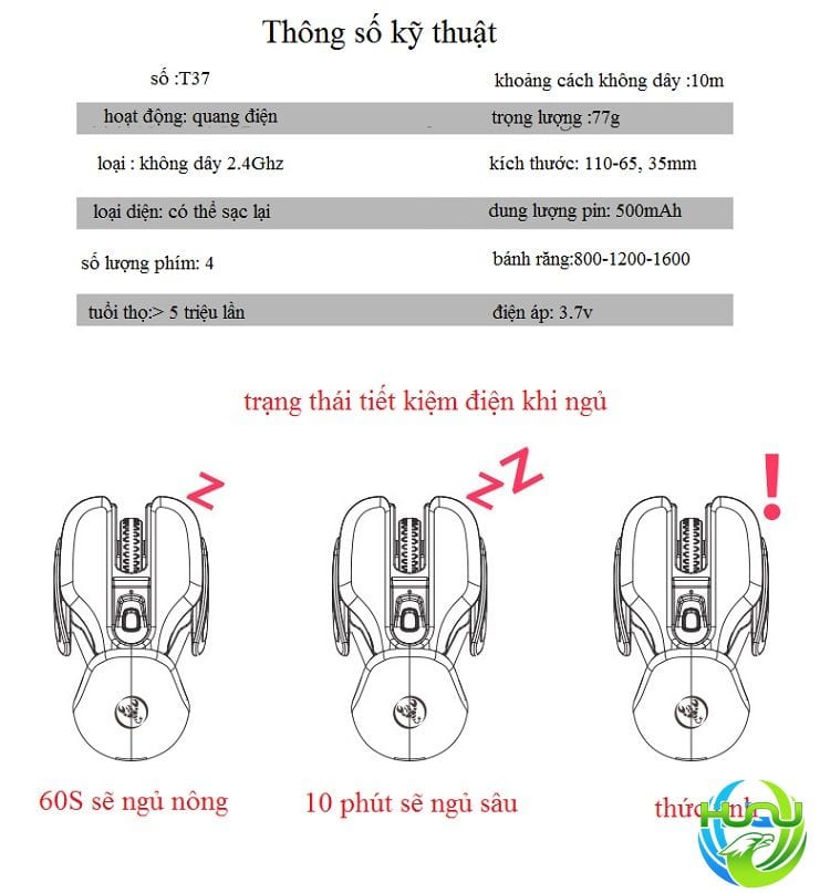 chuột không dây sạc điện độc đáo Huqu T37 - Chế độ tiết kiệm pin