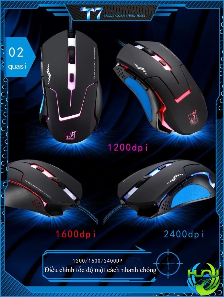 Chuột máy tính chơi game Huqu T7- Có thể điều chỉnh DPI