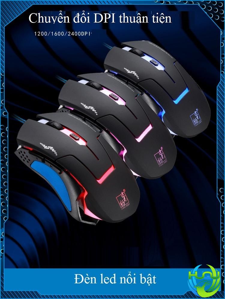 Chuột máy tính chơi game Huqu T7 - 3 màu đèn led tùy chỉnh