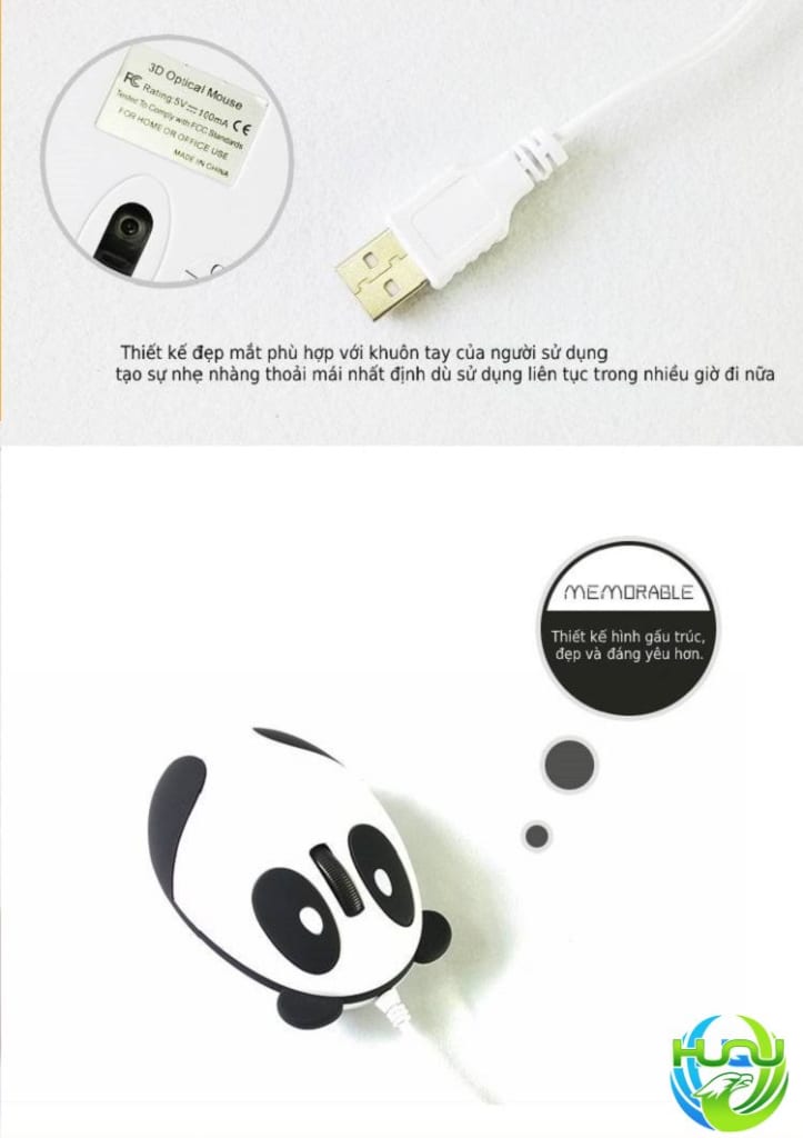 chuột máy tính có dây mini panda Huqu