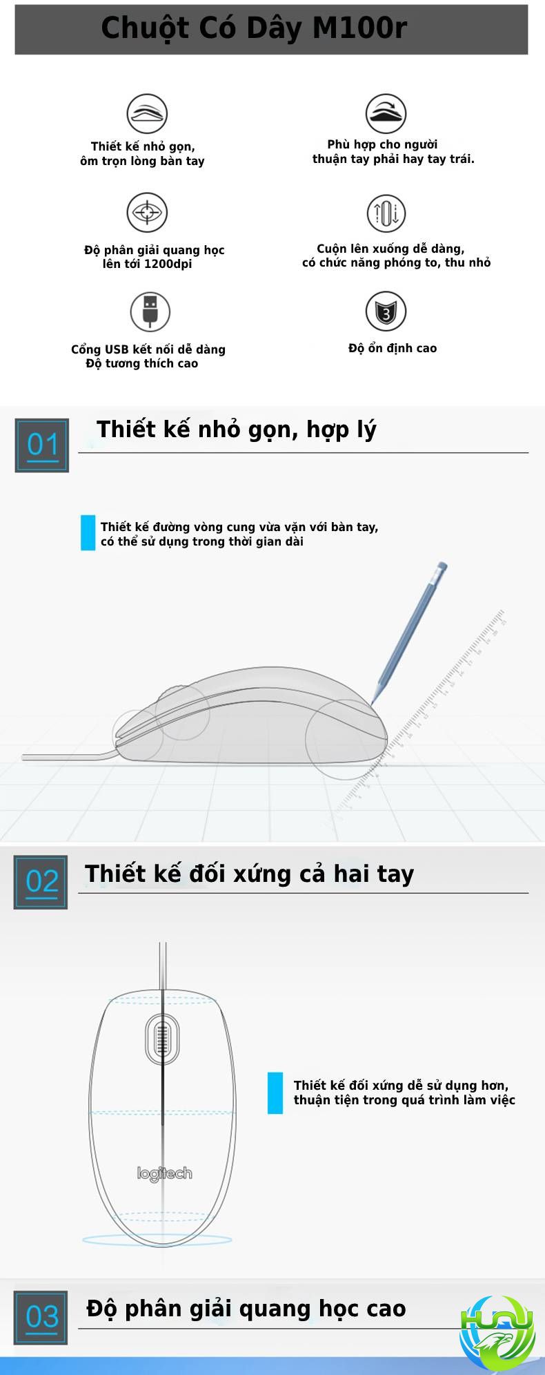 Chuột máy tính văn phòng Logitech HQ-M100r- Thiết kế hoàn hảo