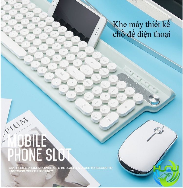 Combo bàn phím chuột không dây Huqu LT500 - Thiết kế khe để điện thoại