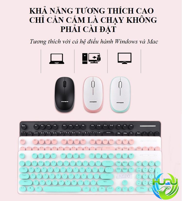 Combo bàn phím chuột không dây thời trang huqu N520- Đơn giản dễ sử dụng
