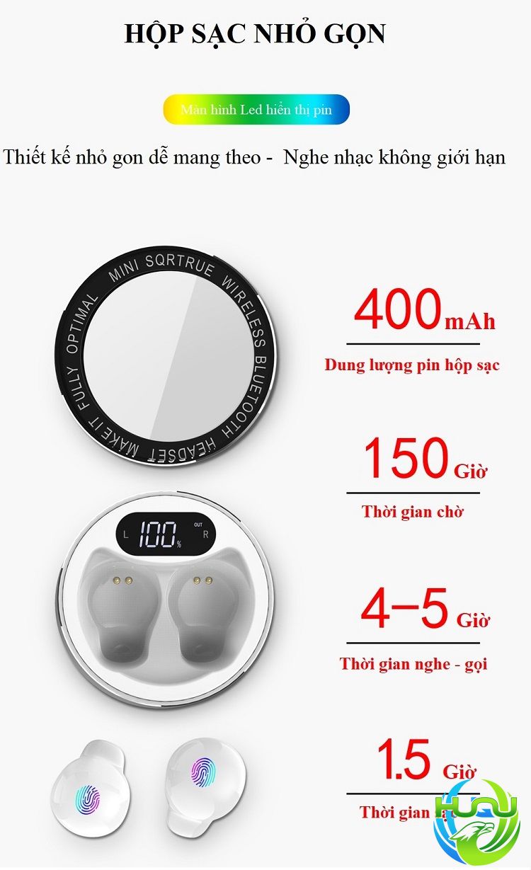 Hộp sạc tai nghe bluetooth mini nhỏ gọn dung lượng pin lớn