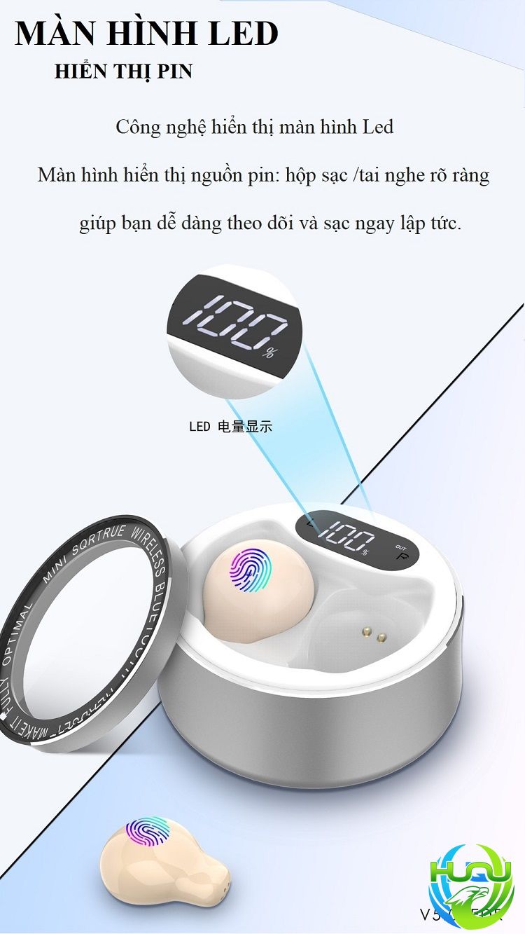 Tai nghe bluetooth mini màn hình led hiển thị pin