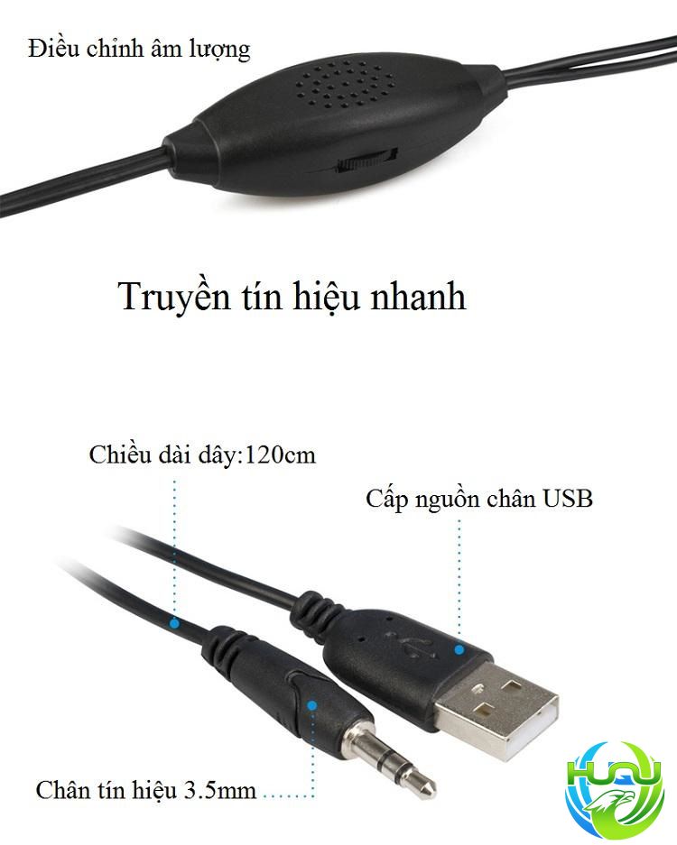 Bộ 2 Loa Máy Tính Để Bàn Siêu Trầm HQ-V7- Dây cáp
