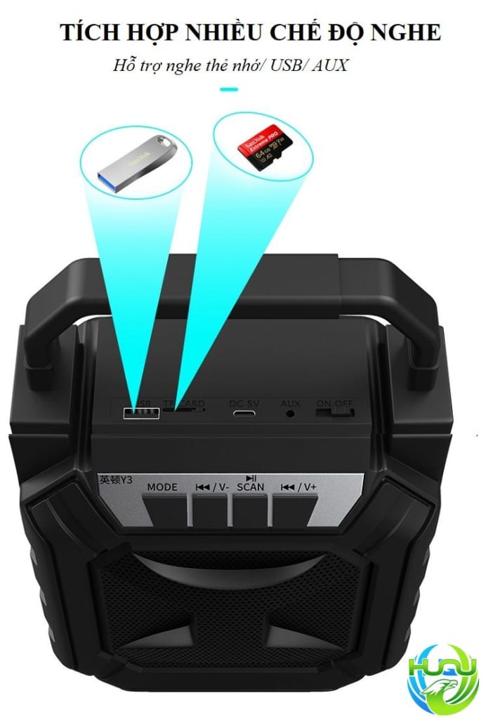 Loa bluetooth xách tay thời trang HQ-Y3- Tích hợp thẻ nhớ & USB