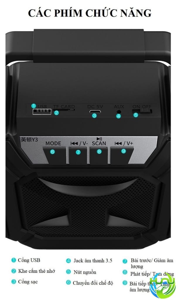Loa bluetooth xách tay thời trang HQ-Y3- Nút điều chỉnh đơn giản