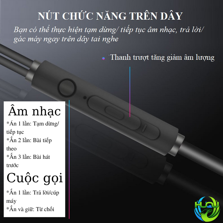 Tai Nghe Nhét Tai Có Dây Truyền Thống Huqu A88- Nút điều chỉnh đơn giản